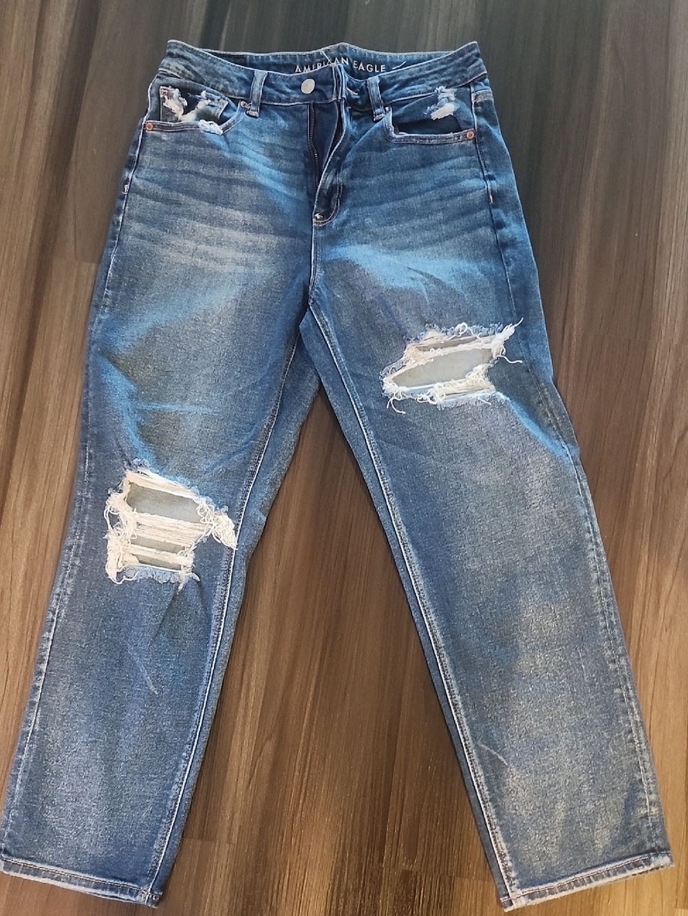 American Eagle Outfitters Distressed Medium Blue Boyfriend Jeans
